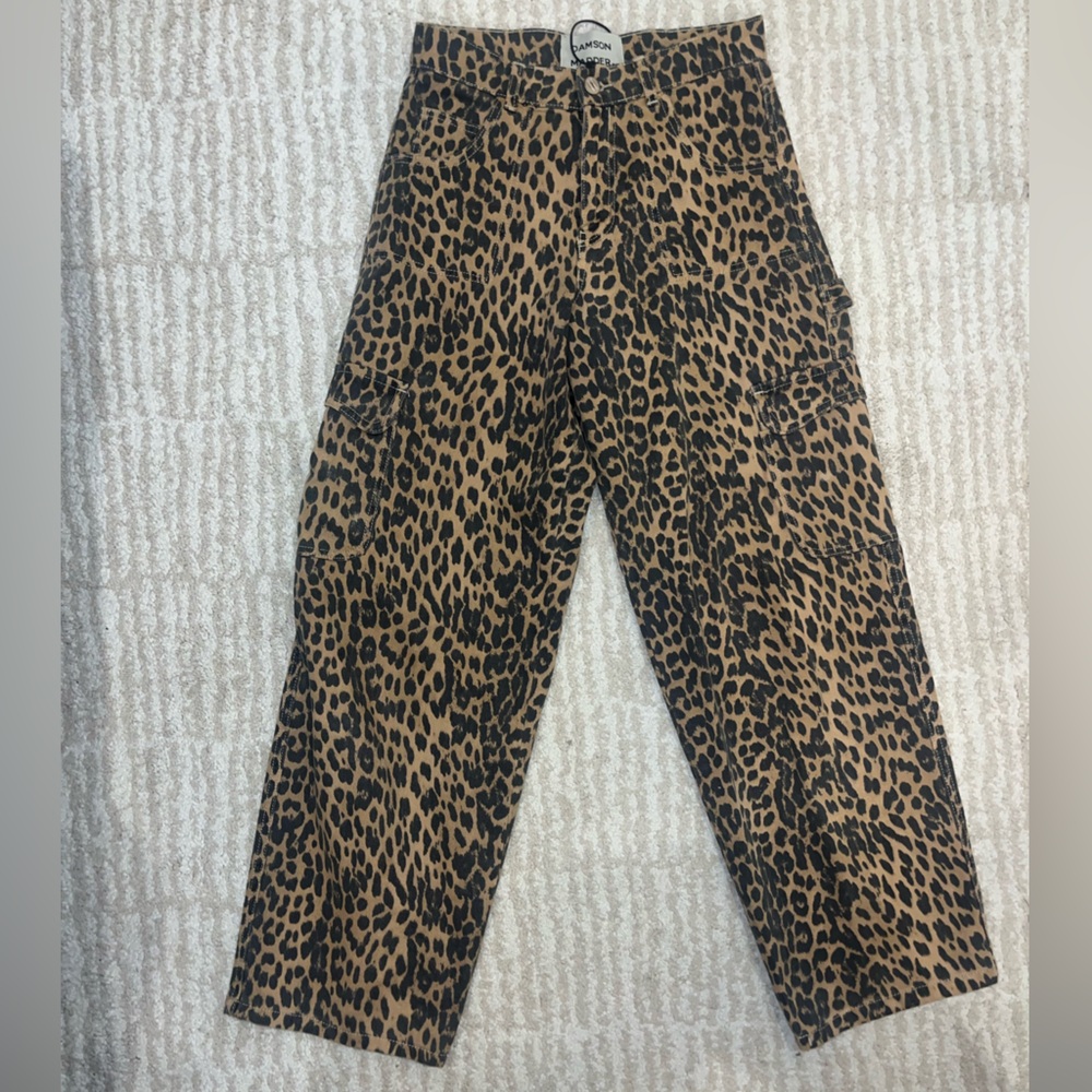 Dion Jean Damson Madder US 4 leopard Print cargo Wide Leg Pants